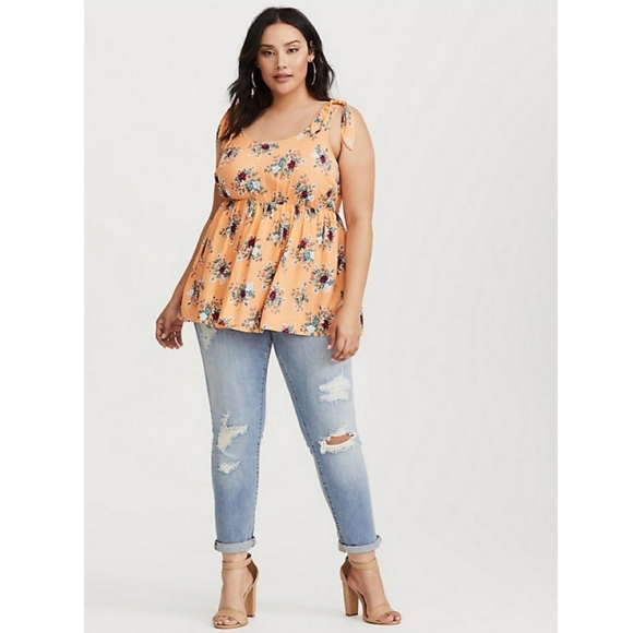 Torrid 💐 Floral Challis Tie Strap Babydoll Top - Picture 5 of 7